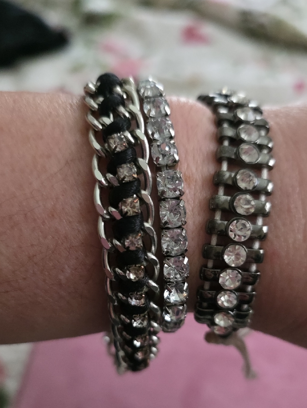 Women's Black and Silver Crystal Bracelet Set (3 Total)